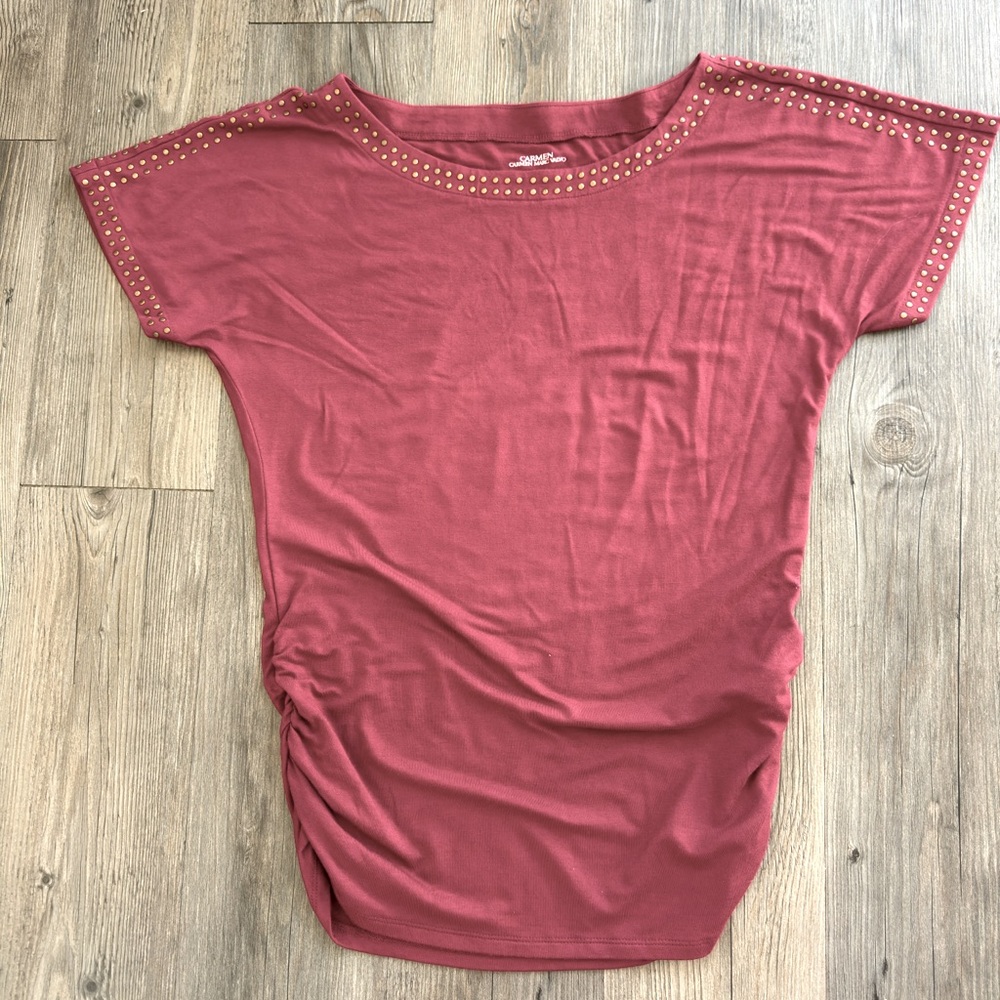 NEW/NEVER WORN LADIES CARMEN MARC VALVO BURGUNDY TUNIC TOP(M)Retail $89